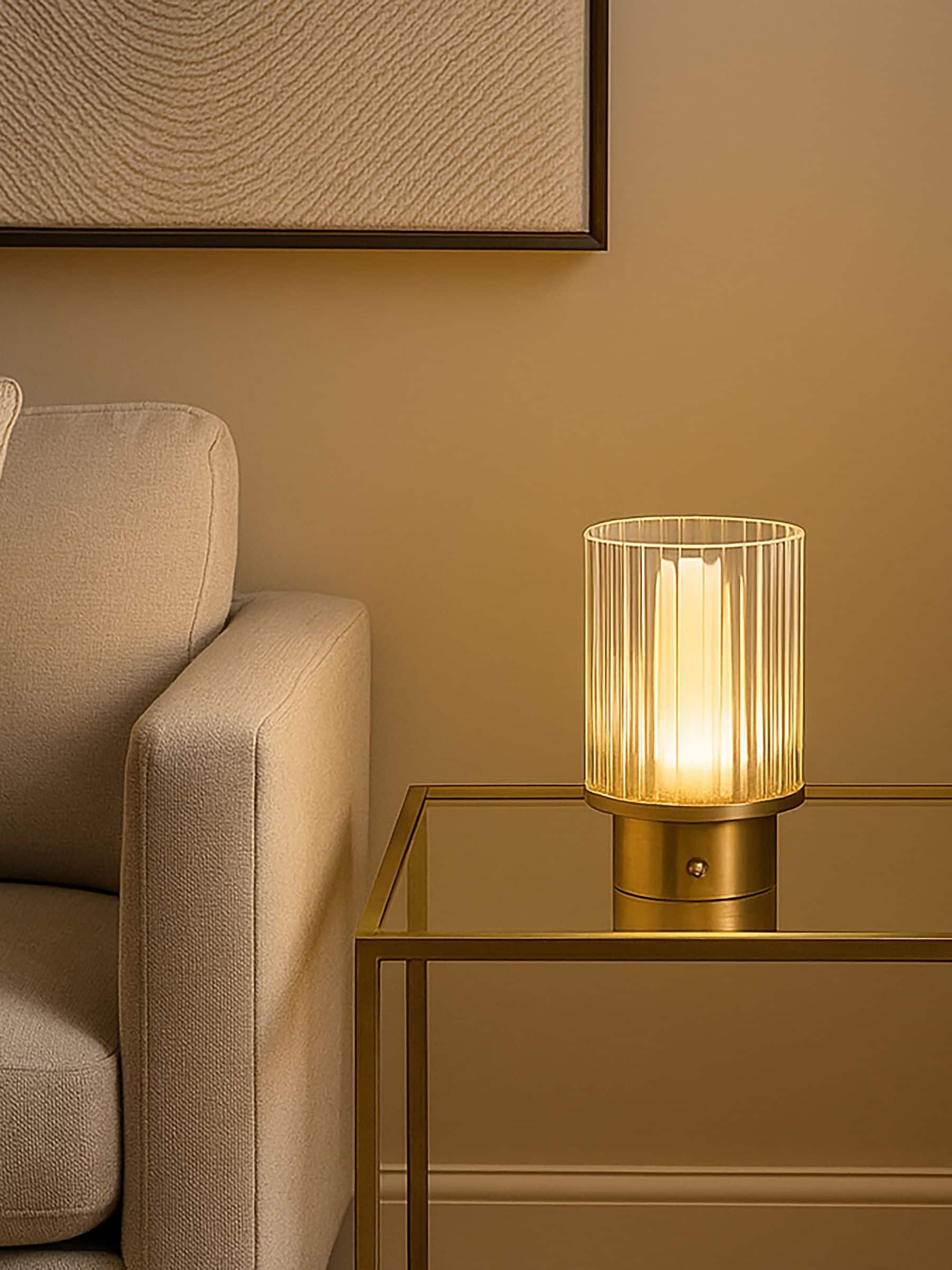 Searchlight brass glass rechargeable lamp, UK version
