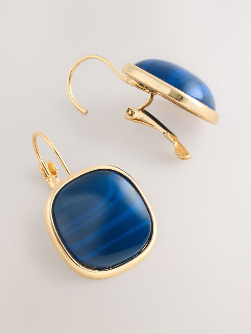 Blue resin pull through earrings (British brand)