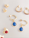 Gold tone multicolour stud and hoop earrings 6 pack (British brand)