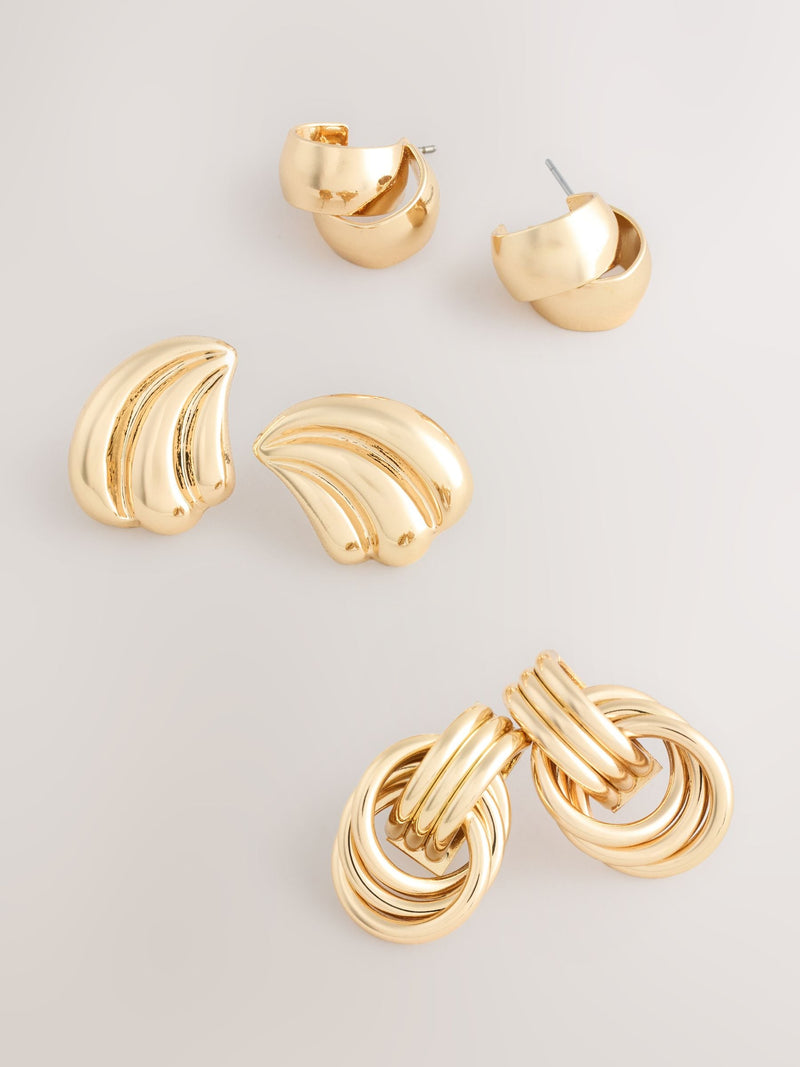 Gold tone knot stud earrings 3 pack (British brand)
