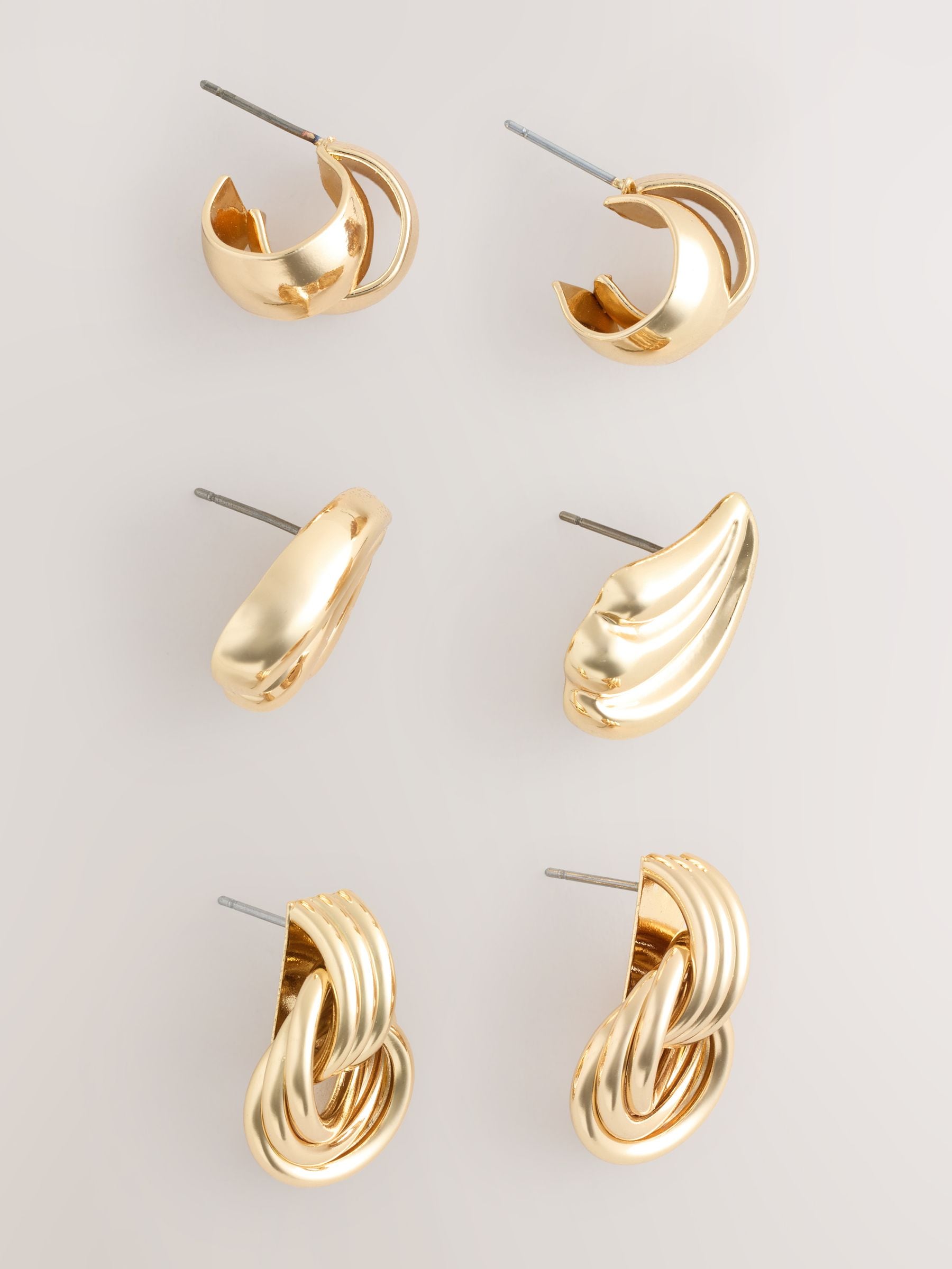 Gold tone knot stud earrings 3 pack (British brand)