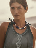 Blue mixed metal beaded necklace with resin - British product