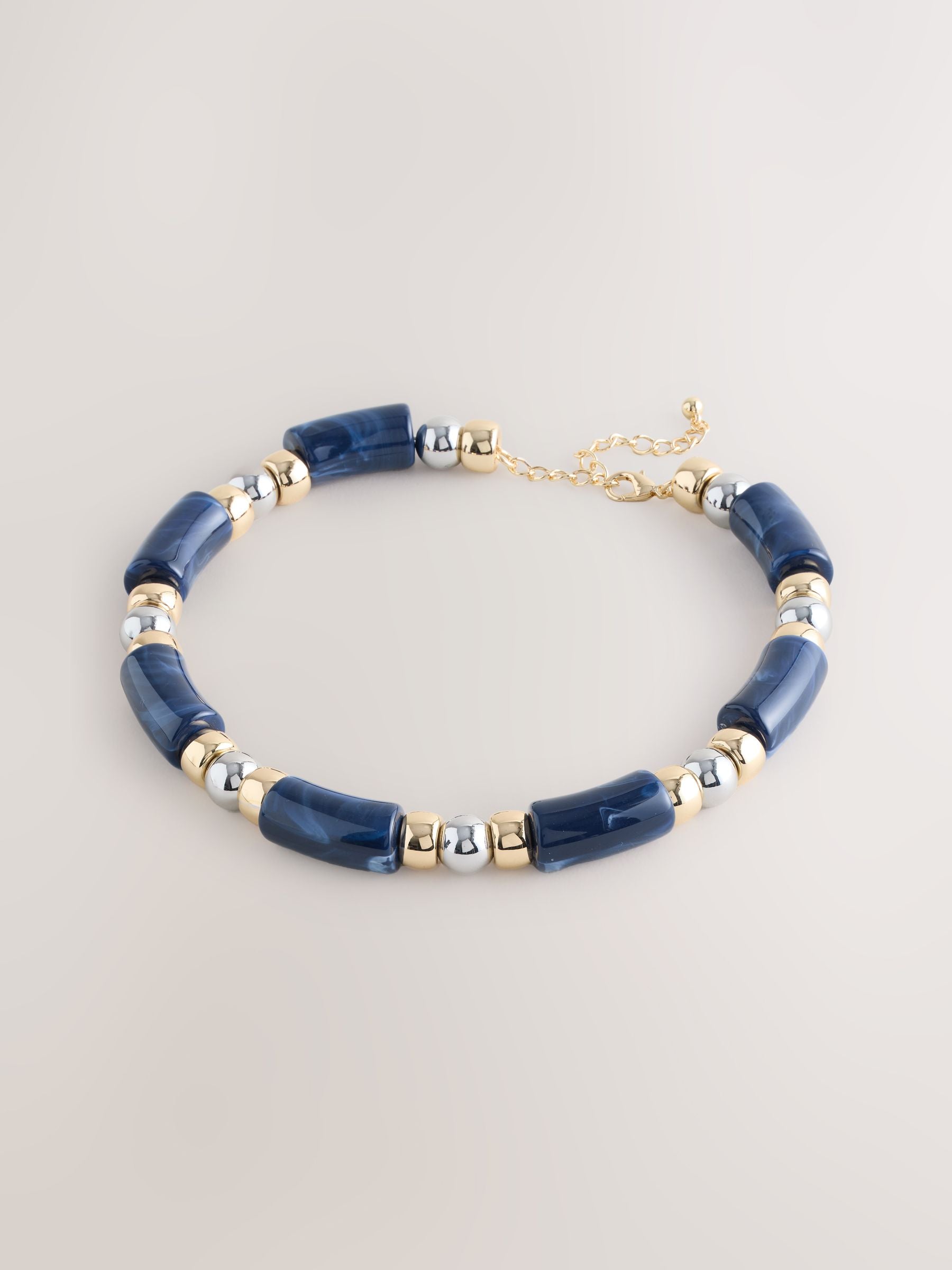 Blue mixed metal beaded necklace with resin - British product
