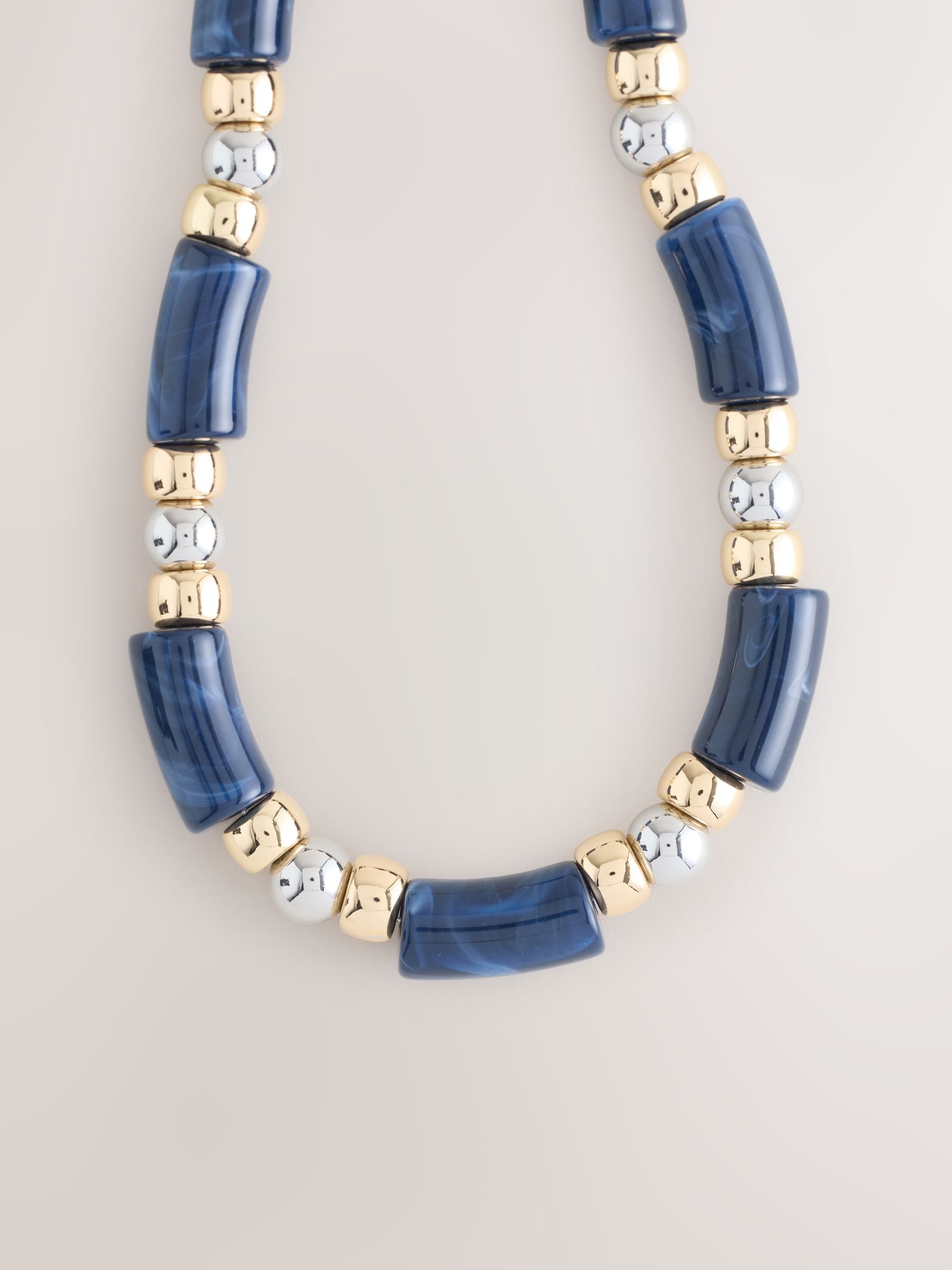 Blue mixed metal beaded necklace with resin - British product
