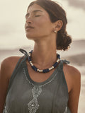 Blue mixed metal beaded necklace with resin - British product
