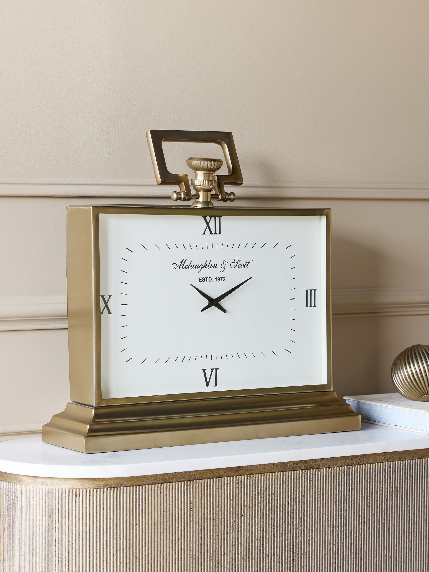 Libra Interiors mantel clock brass Latham large, imported from the UK