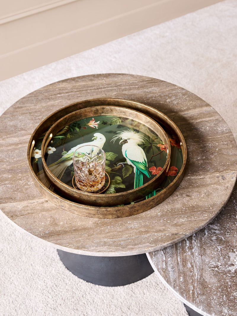 Libra Interiors decorative tray set green tropical birds 45cm, imported from the UK