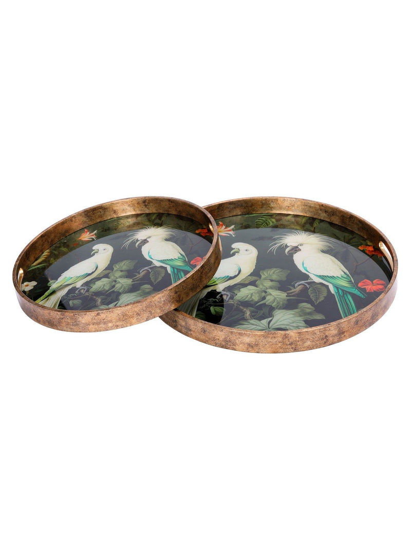 Libra Interiors decorative tray set green tropical birds 45cm, imported from the UK