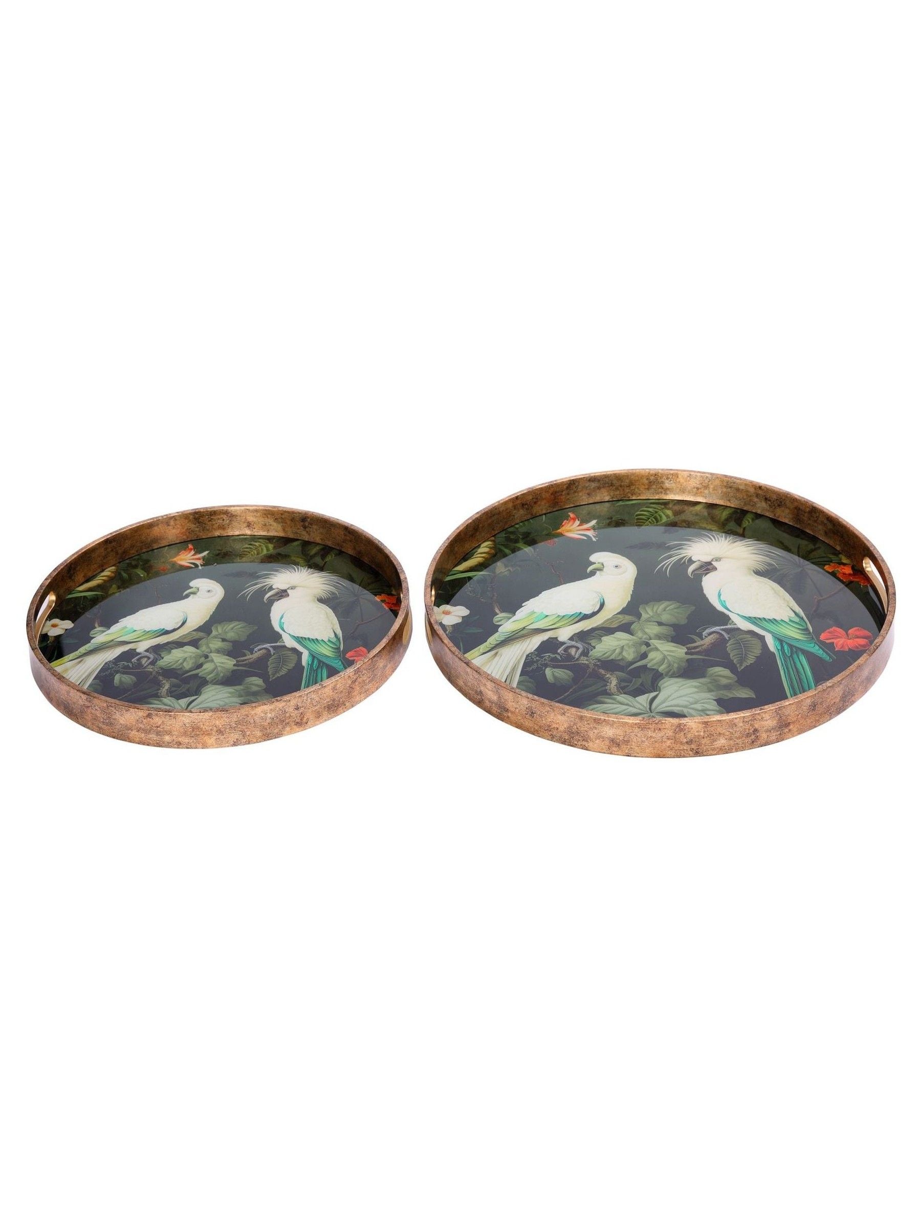 Libra Interiors decorative tray set green tropical birds 45cm, imported from the UK