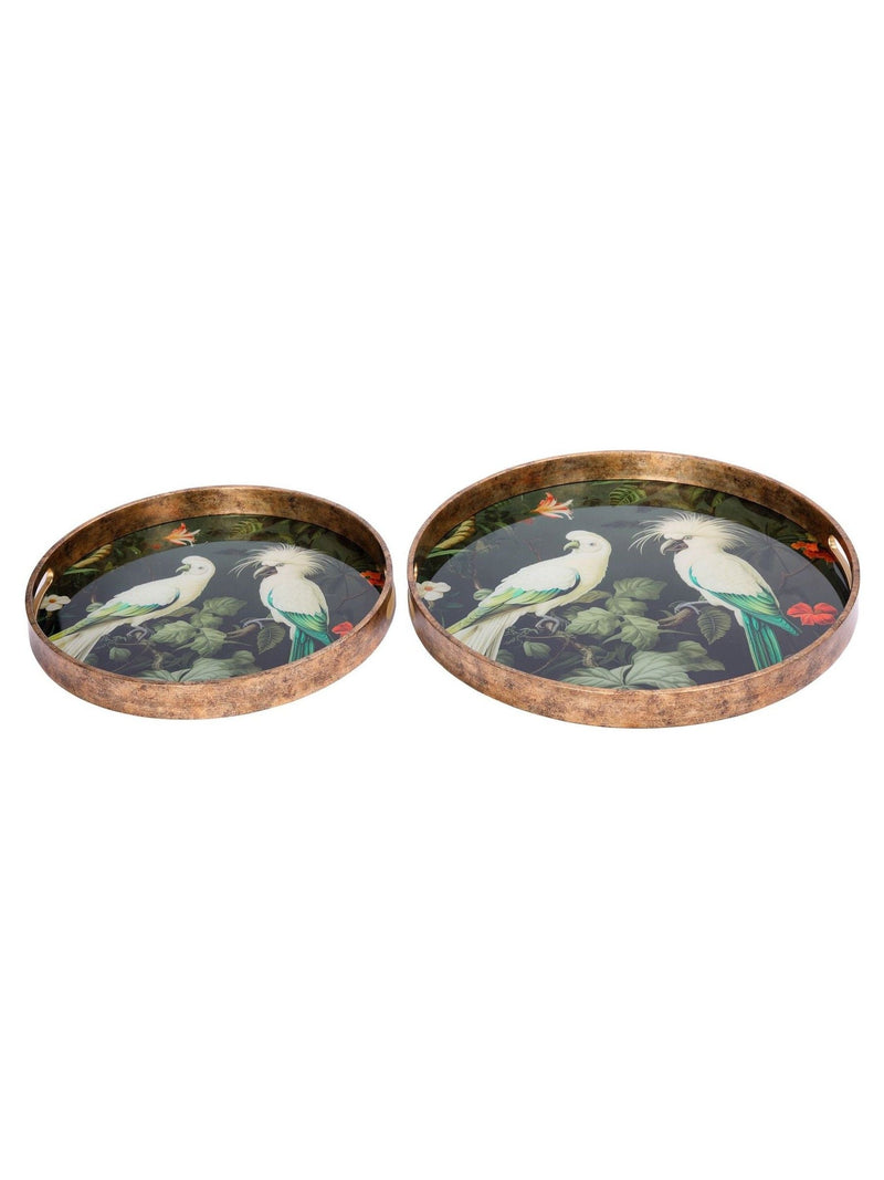 Libra Interiors decorative tray set green tropical birds 45cm, imported from the UK