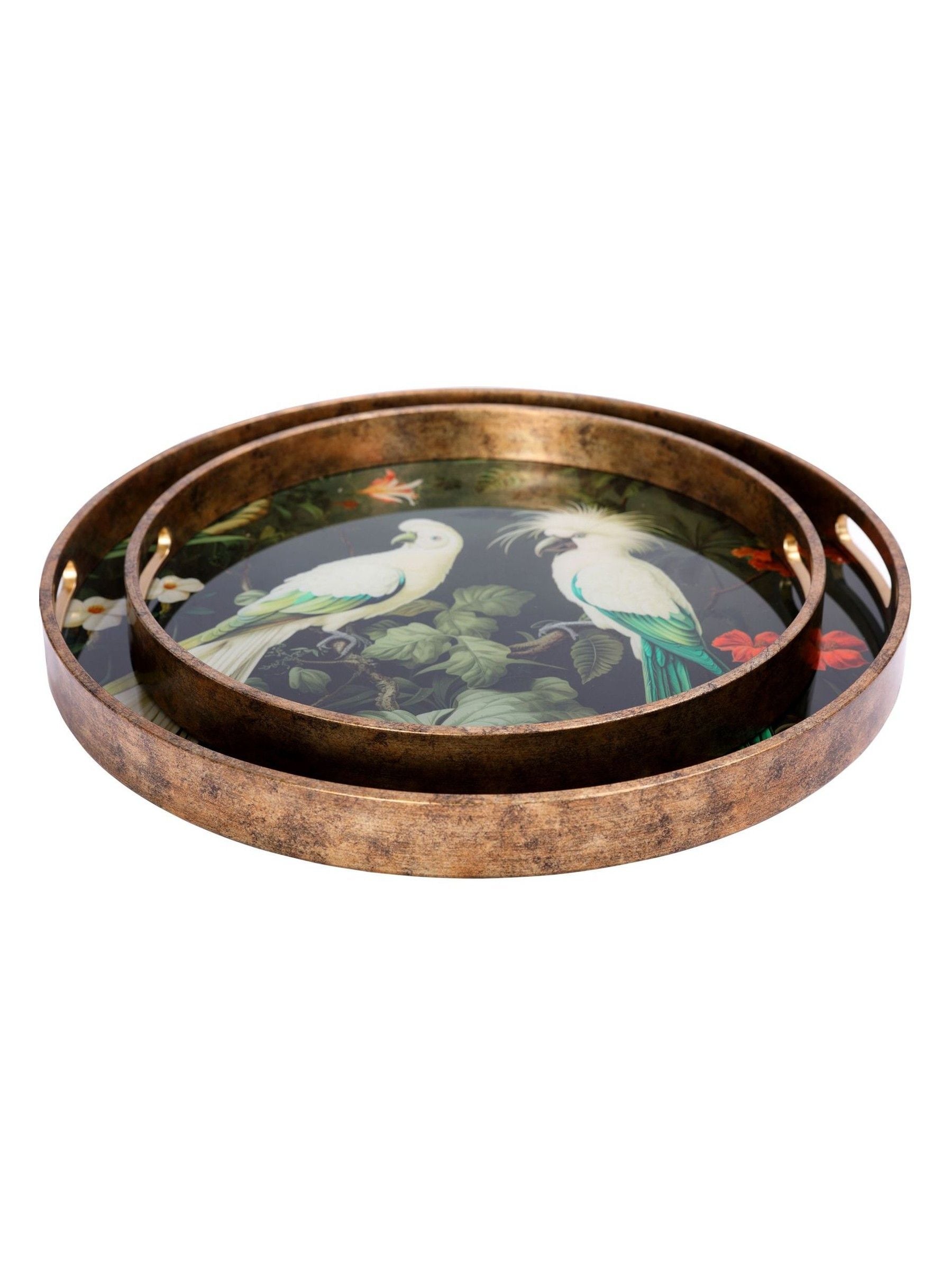 Libra Interiors decorative tray set green tropical birds 45cm, imported from the UK