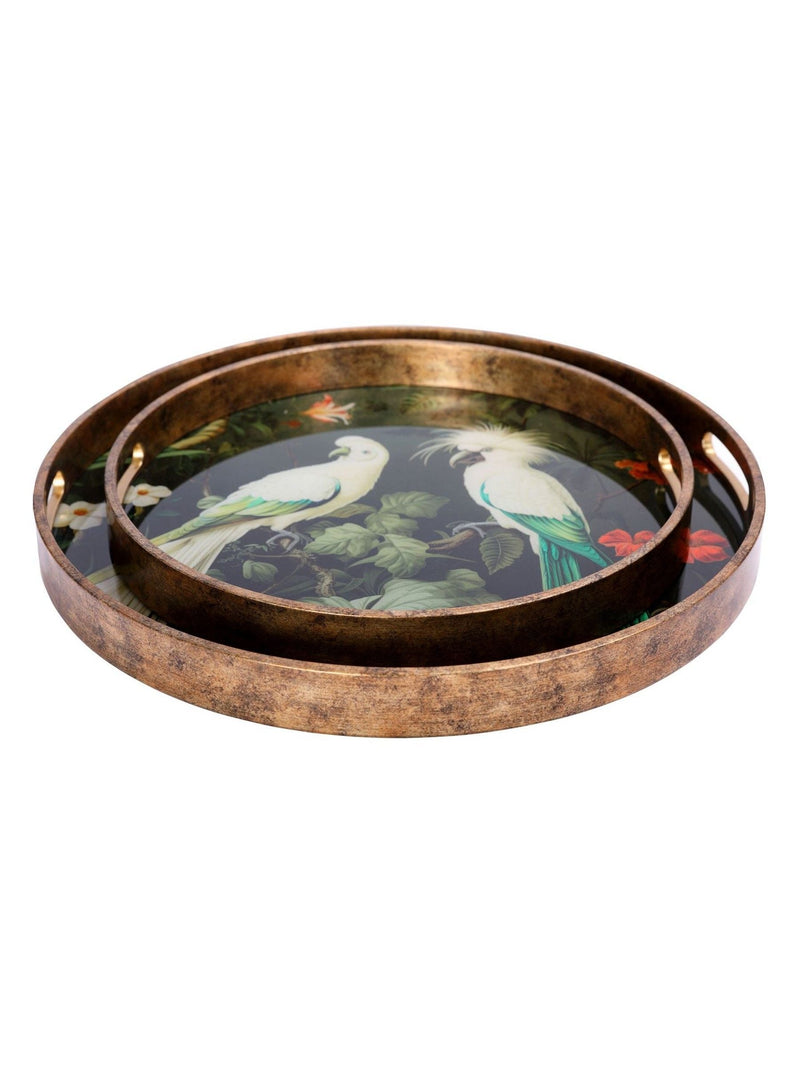 Libra Interiors decorative tray set green tropical birds 45cm, imported from the UK