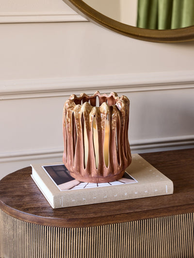 Next Libra Interiors Brown Denton Reactive Glaze Candle Holder- Buy online at McGrocer