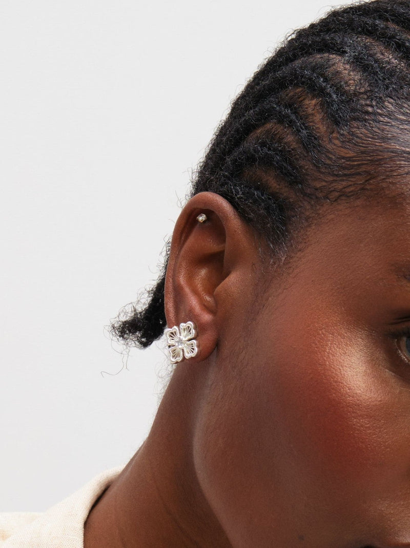 Inicio silver plated satin clover stud earrings (British brand)