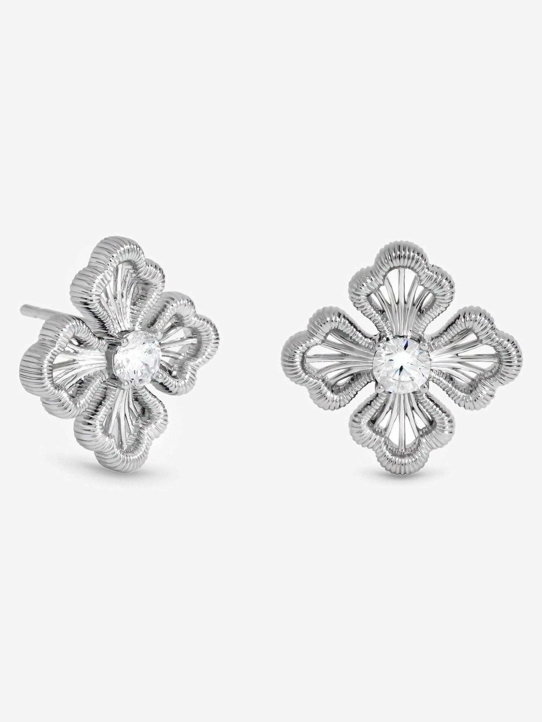 Inicio silver plated satin clover stud earrings (British brand)