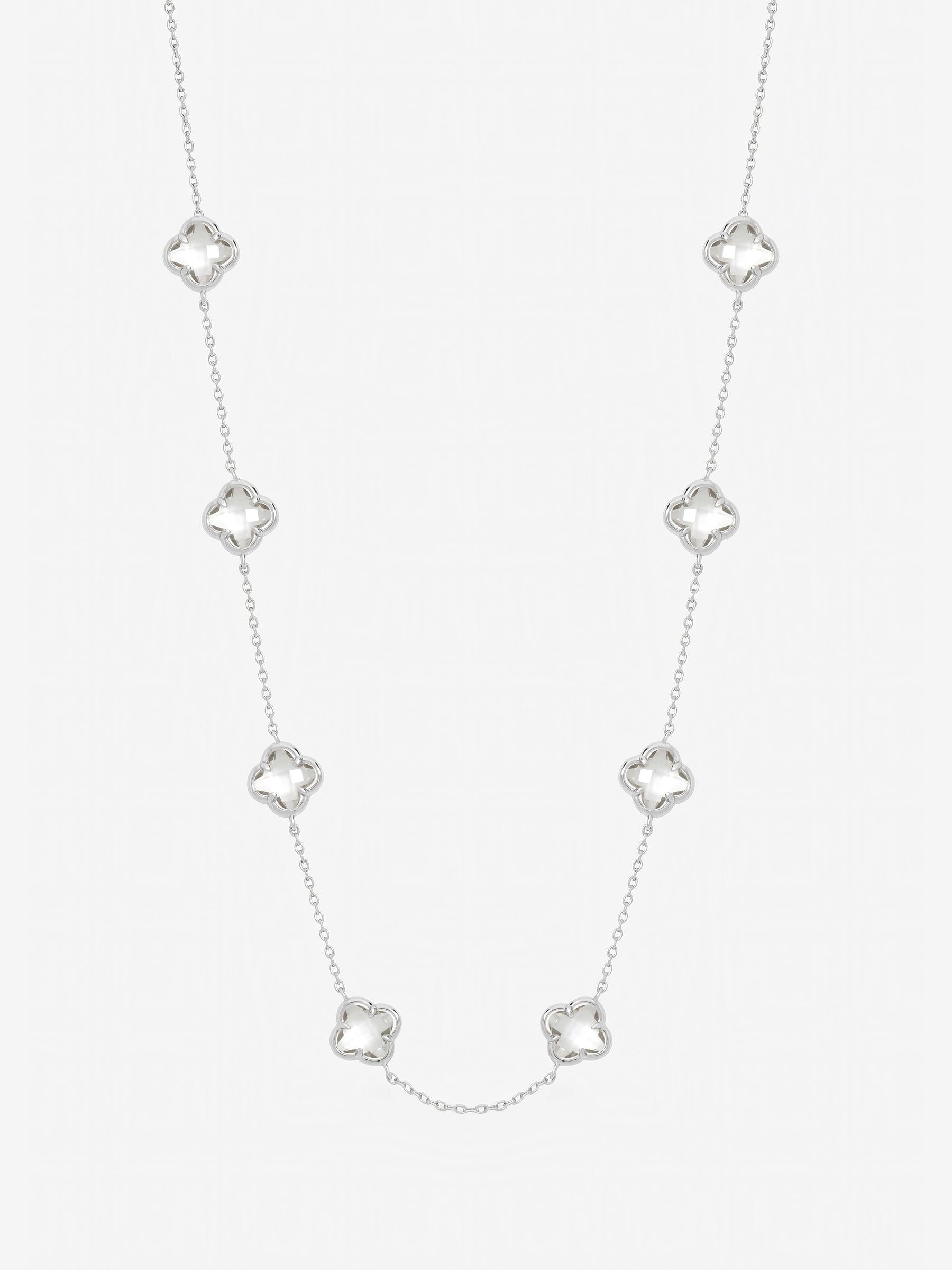 Inicio white crystal clover necklace with gift pouch, imported from the UK