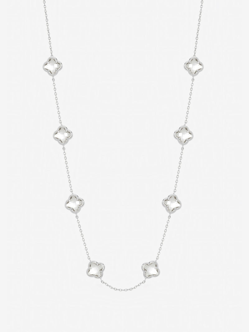 Inicio white crystal clover necklace with gift pouch, imported from the UK