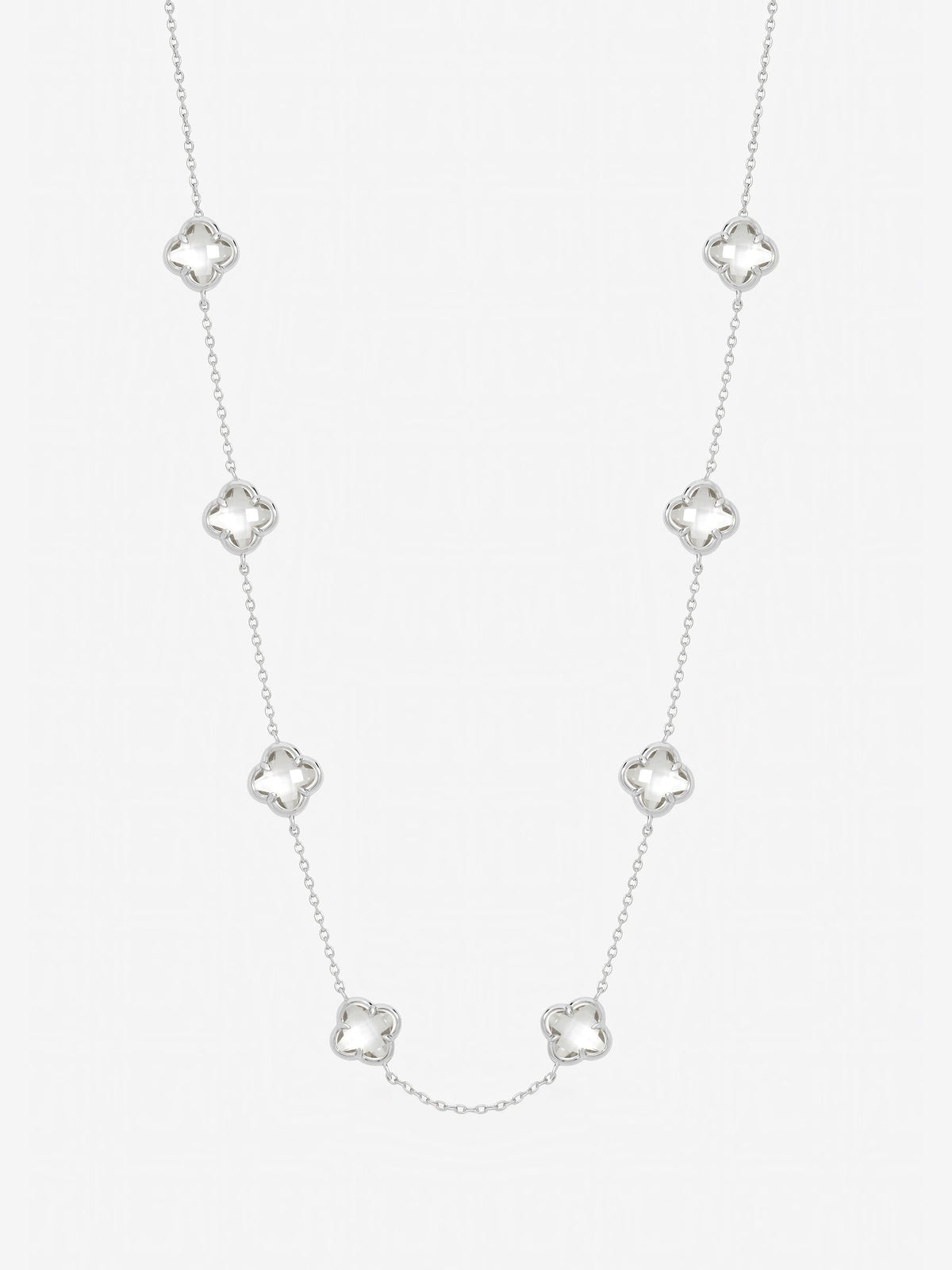 Inicio white crystal clover necklace with gift pouch, imported from the UK