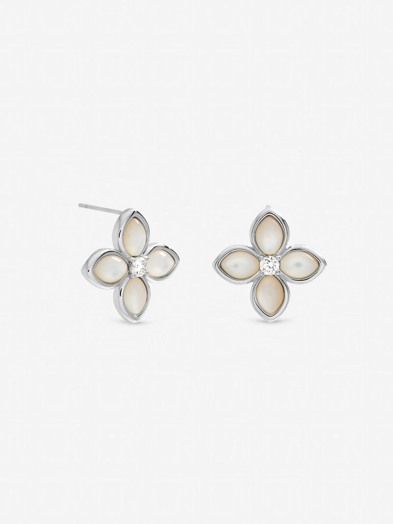 Inicio sterling silver mother of pearl clover stud earrings, UK version