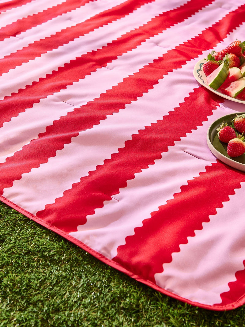 Wylder Pink Birdie Stripe picnic blanket large, UK version