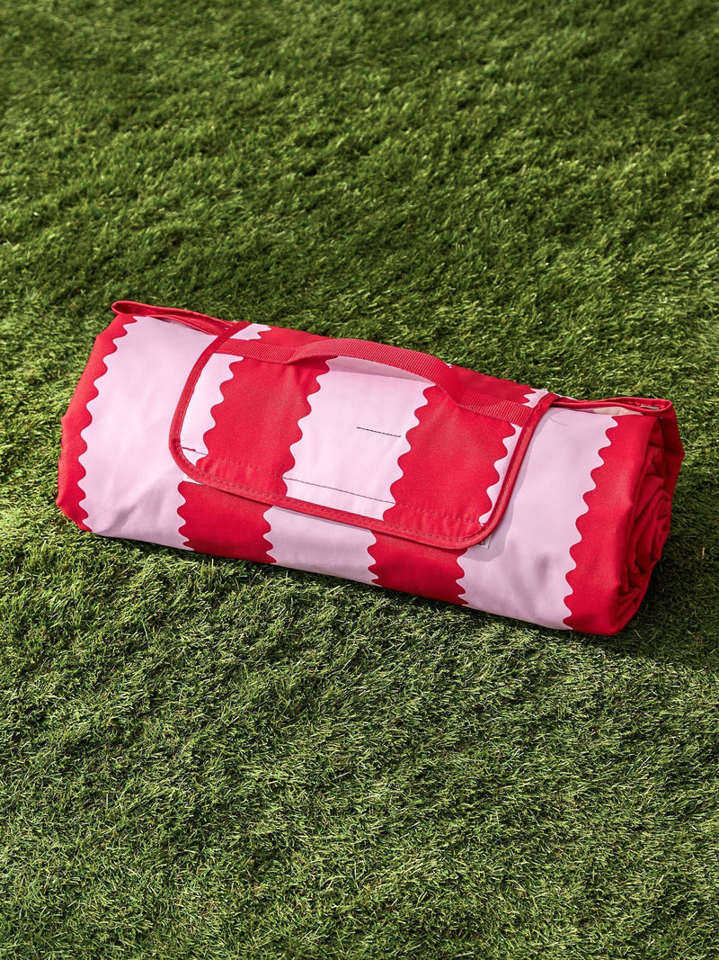Wylder Pink Birdie Stripe picnic blanket large, UK version