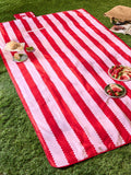 Wylder Pink Birdie Stripe picnic blanket large, UK version