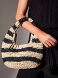 South Beach black straw stripe lined grab bag (British brand)