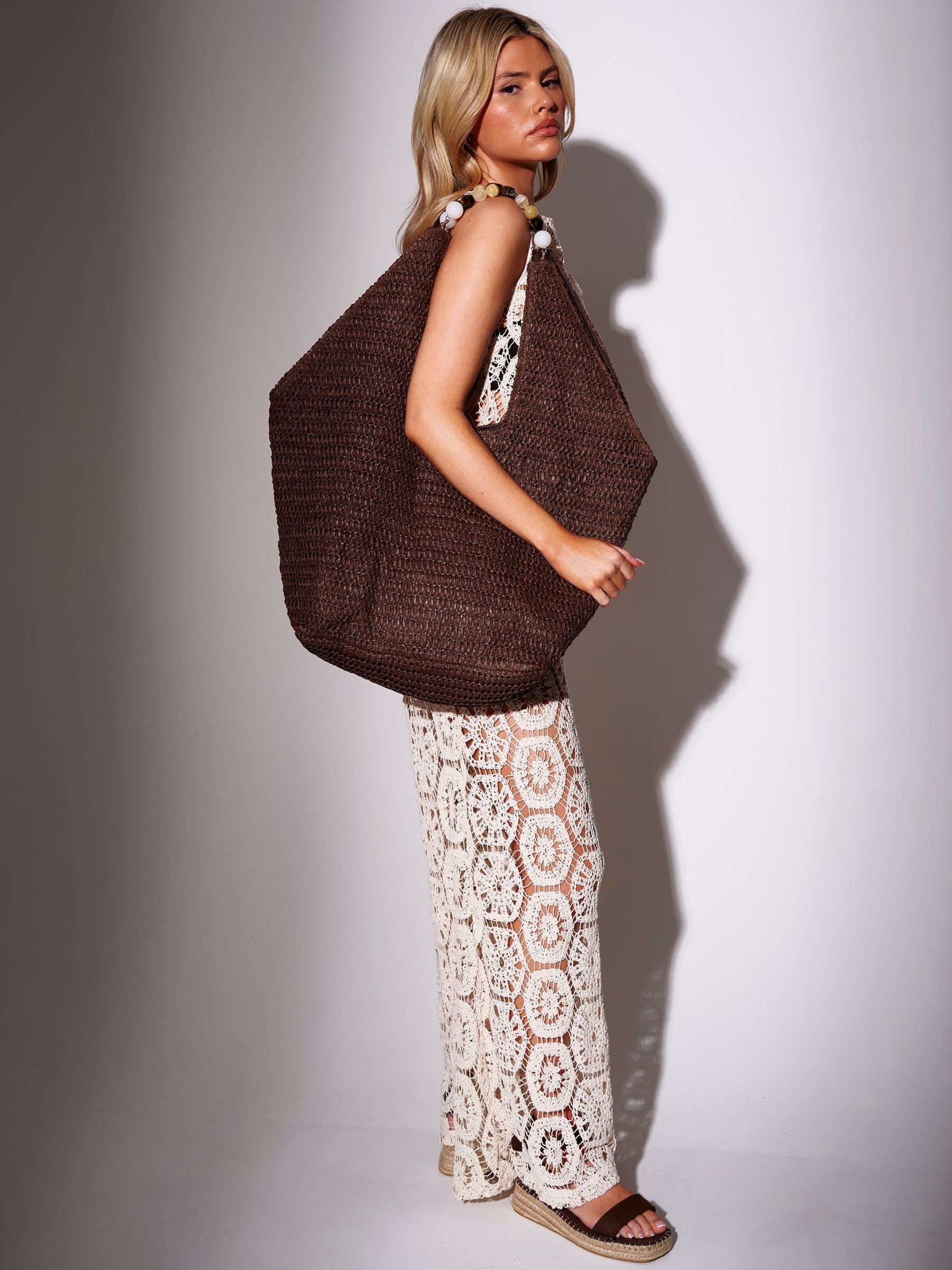 South Beach oversized straw beaded shoulder bag, UK version