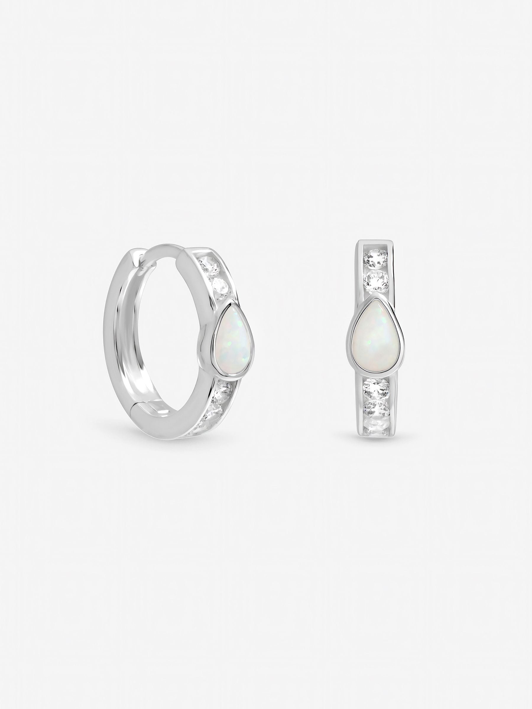 Inicio sterling silver plated opal huggie hoops earrings, imported from the UK