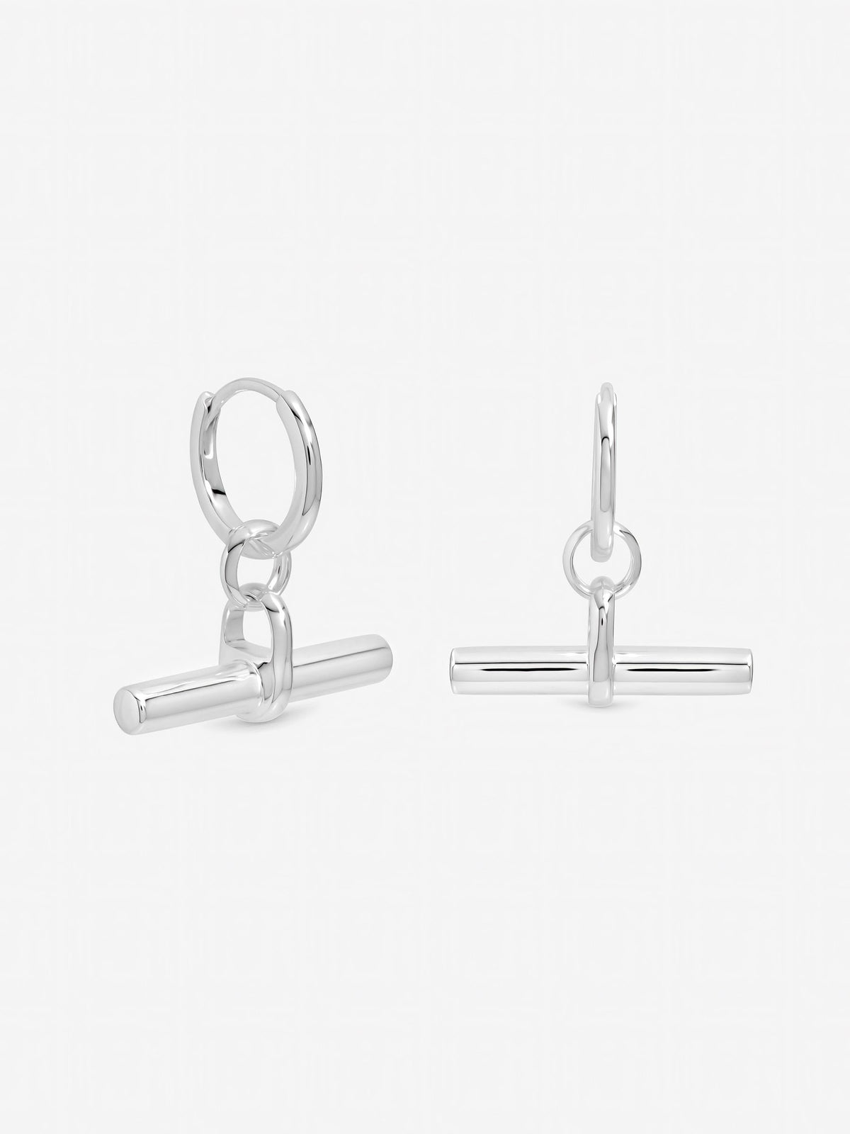 Inicio sterling silver plated T-Bar hoop earrings 30mm, UK version