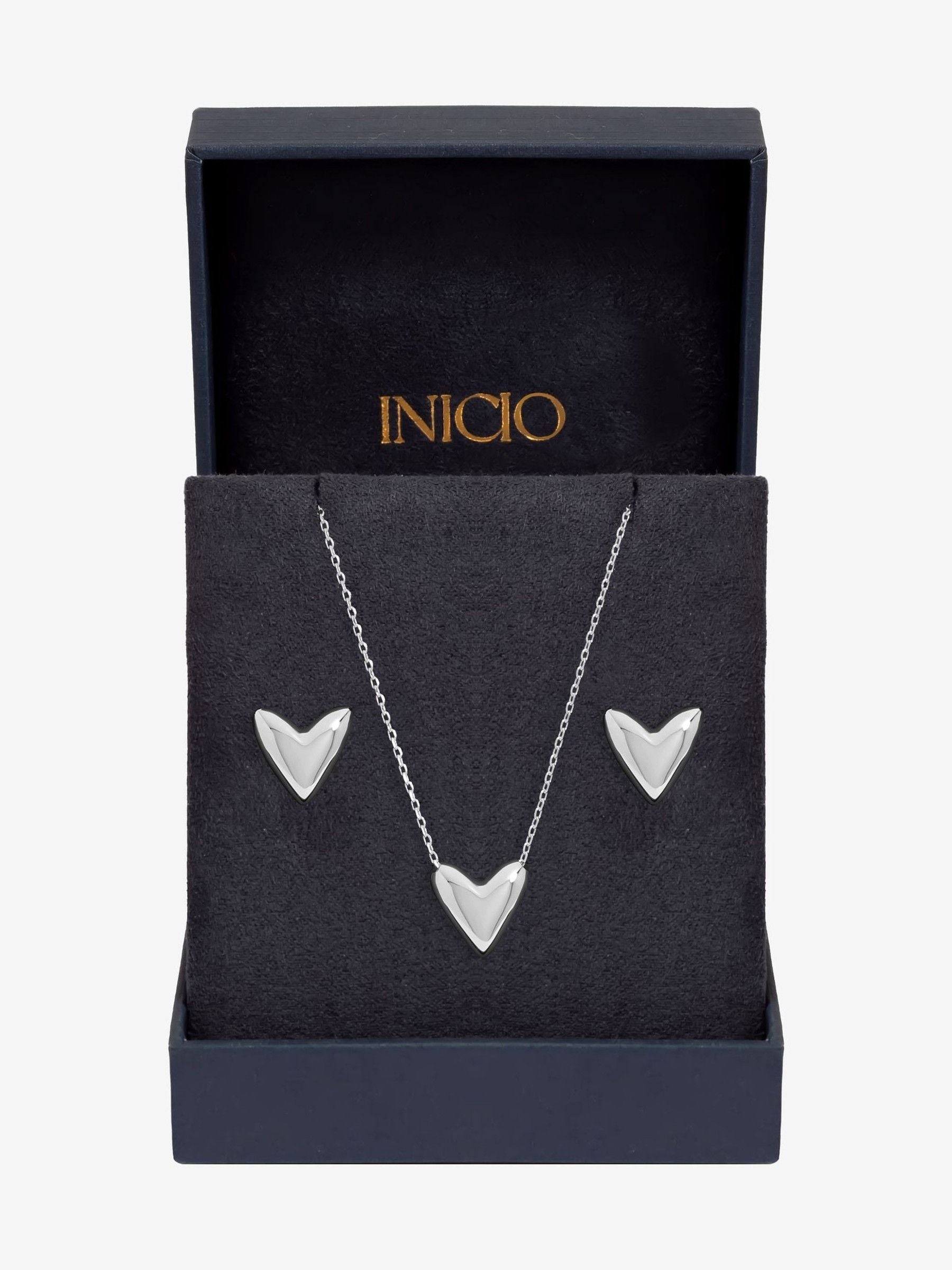 Inicio sterling silver plated puff heart set - British product