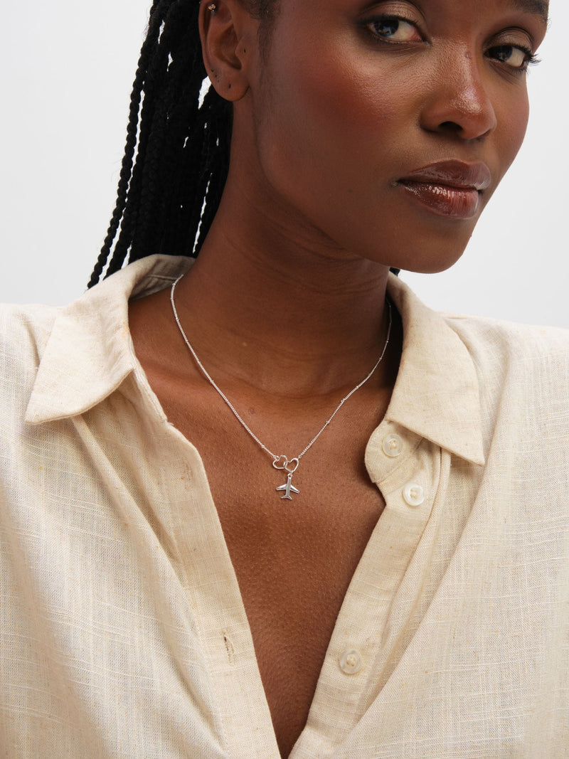 Inicio sterling silver heart plane necklace - imported from the UK