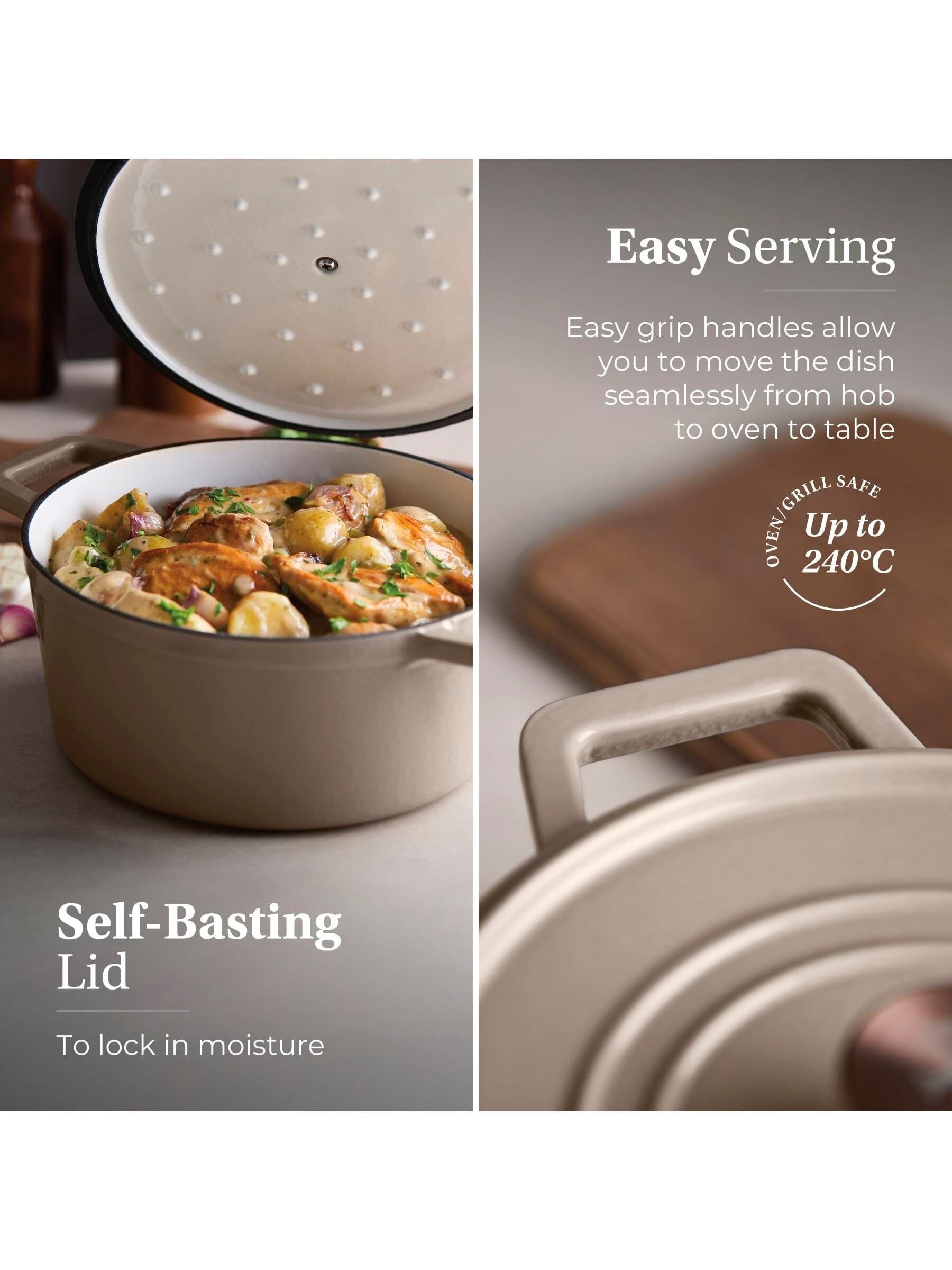 Barbary and Oak Cashmere Nattura Cast Iron Casserole 2.2L Cooking Pot
