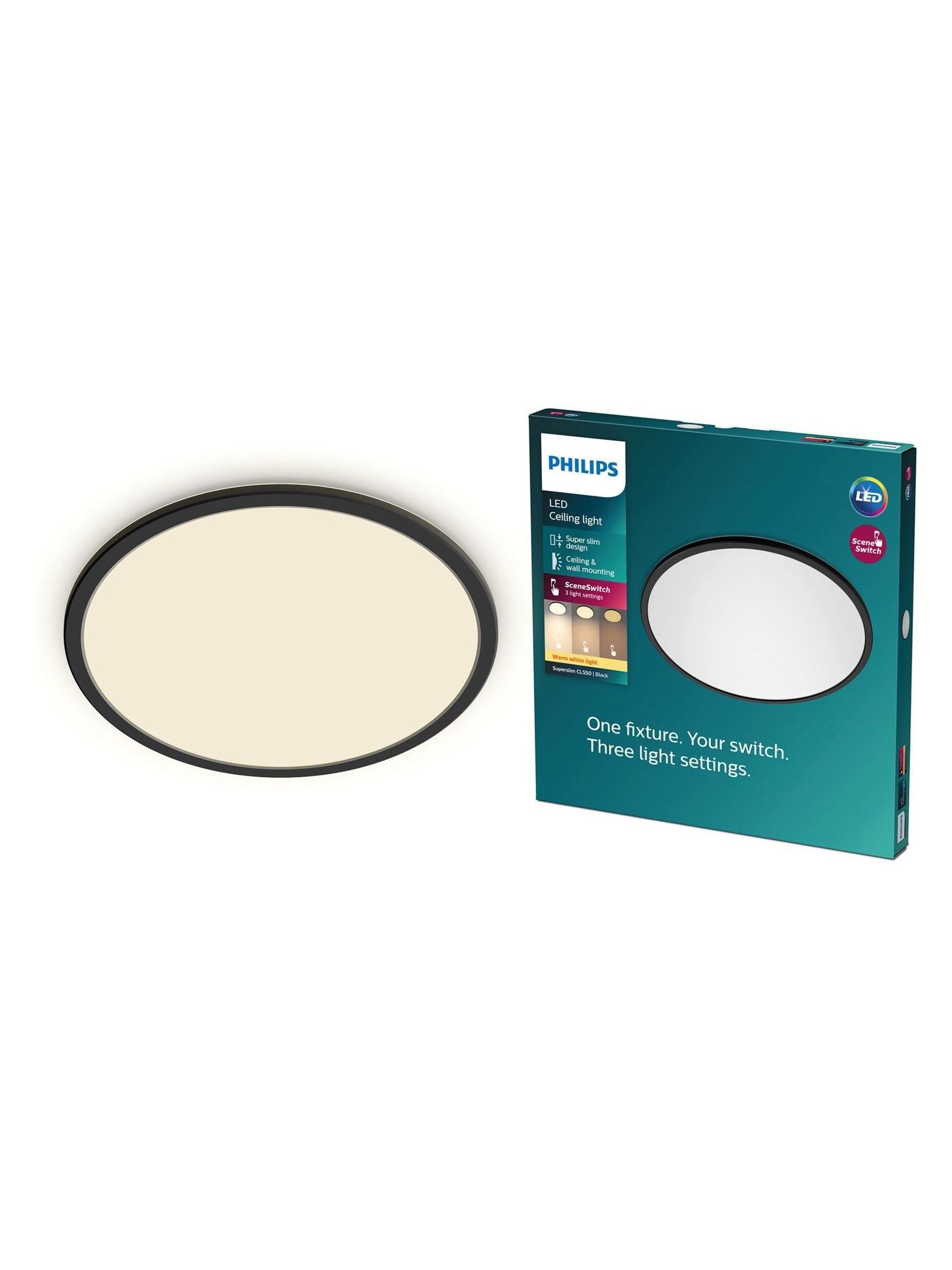 Philips Black Superslim LED ceiling light 18W, UK version