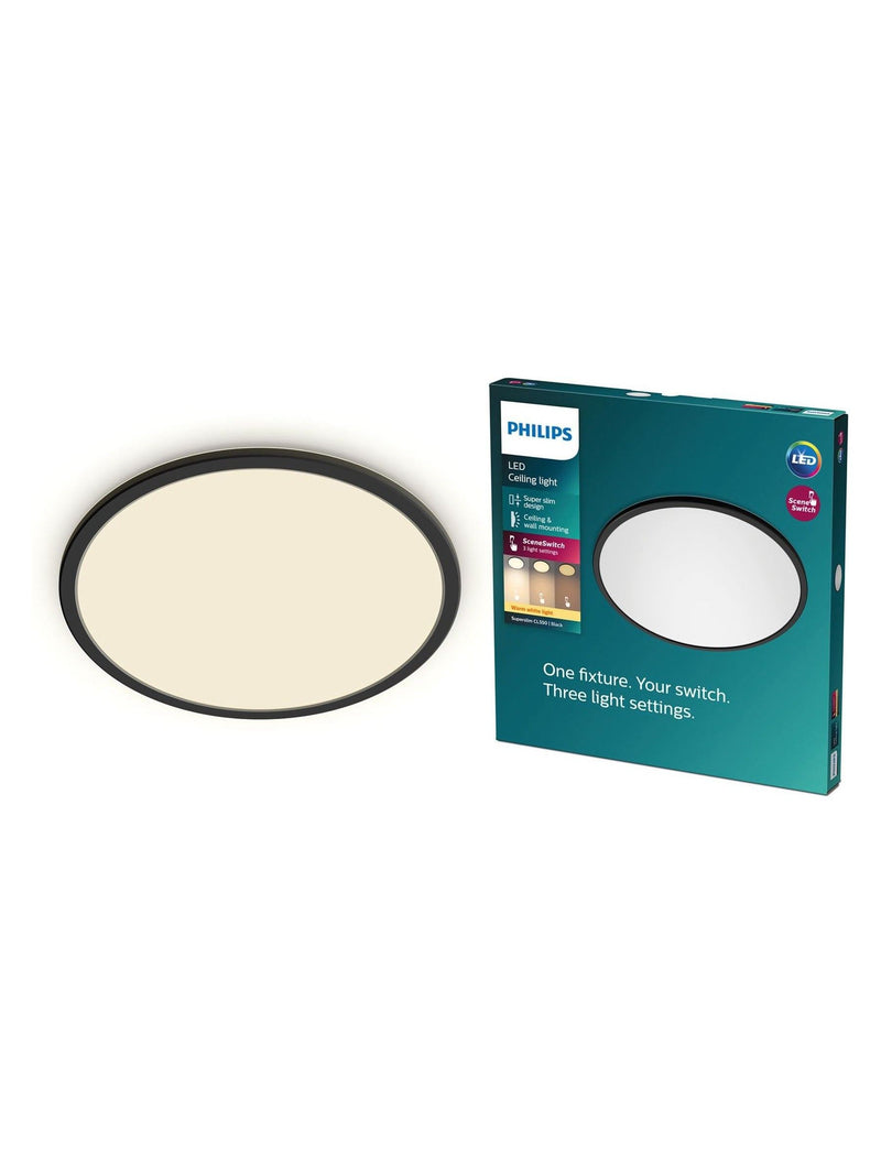 Philips Black Superslim LED ceiling light 18W, UK version