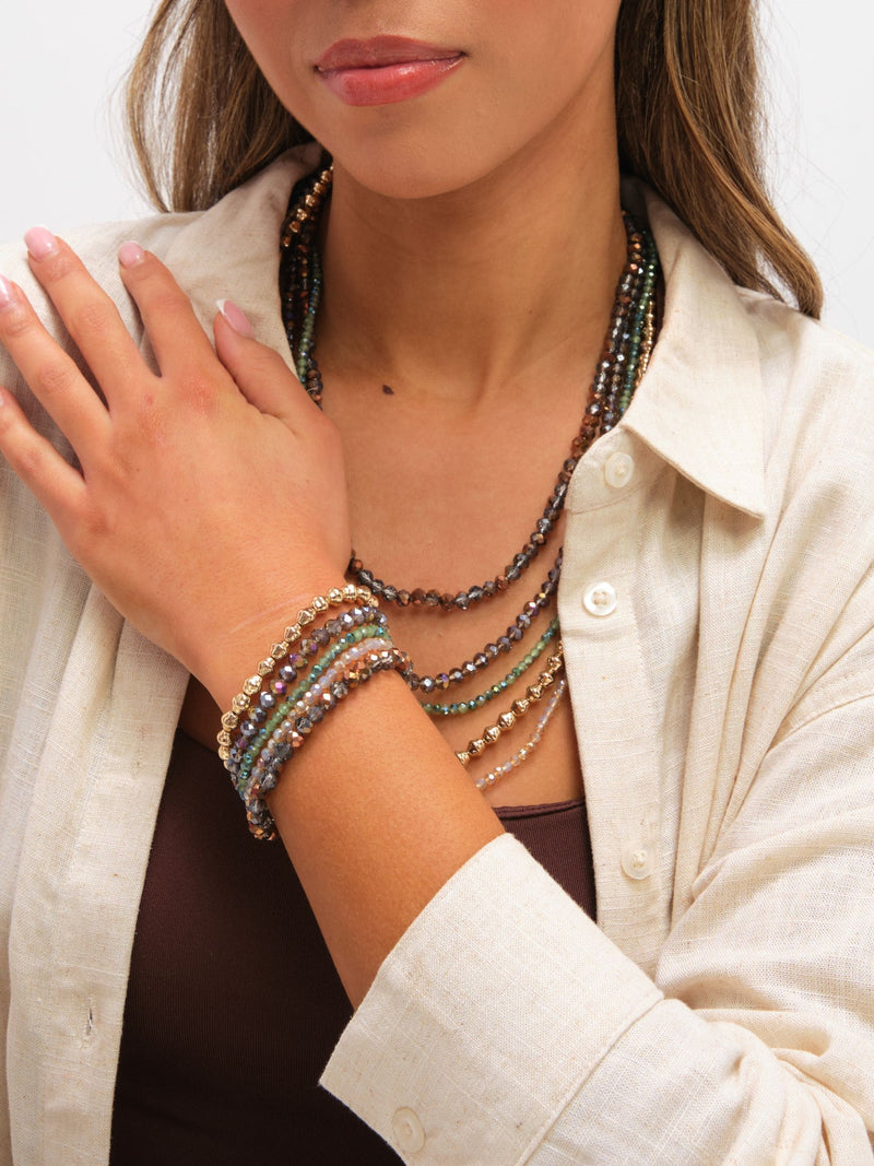 Mood gold tone polished multicolour beaded multirow necklace 20 inch, UK version