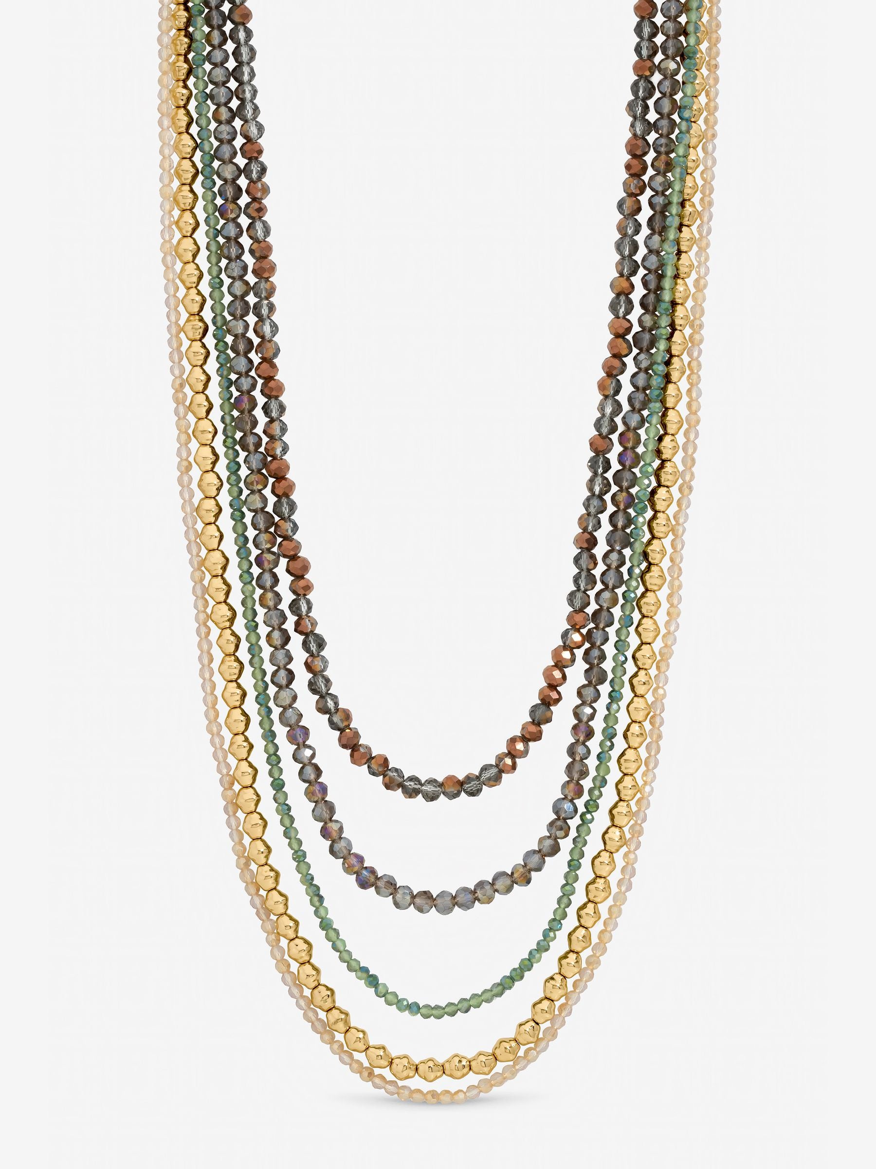 Mood gold tone polished multicolour beaded multirow necklace 20 inch, UK version