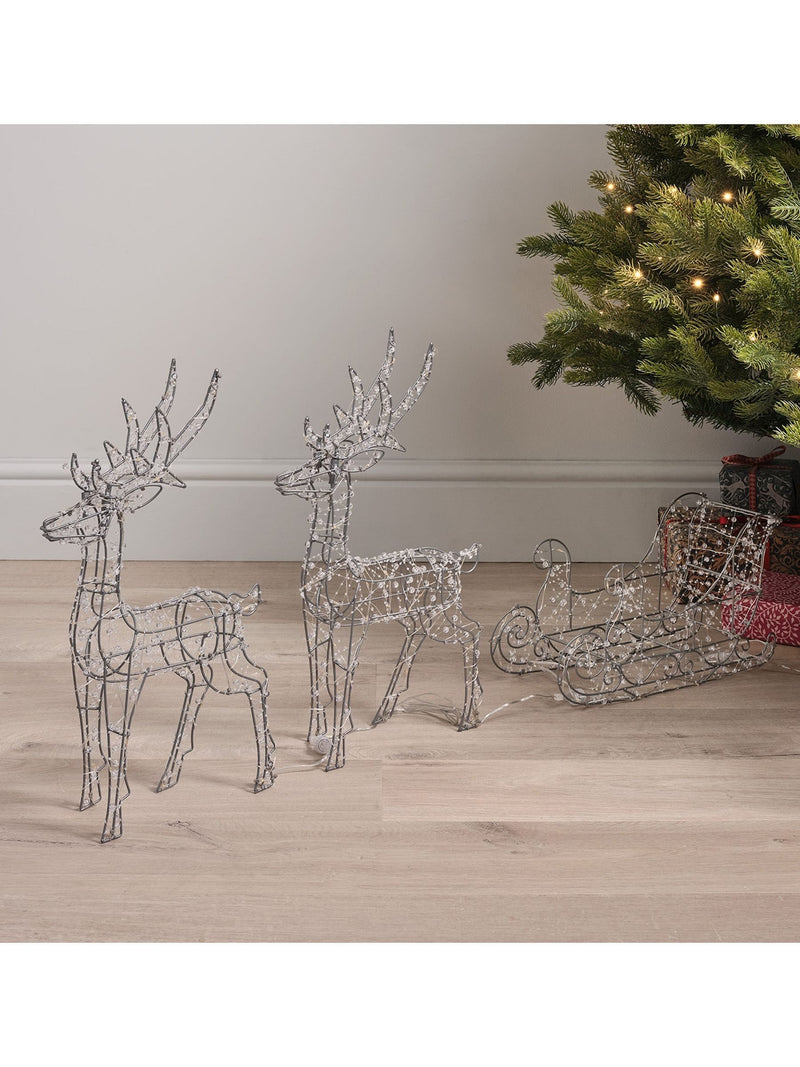 Lights4fun warm white beaded micro reindeer and sleigh set, imported from the UK