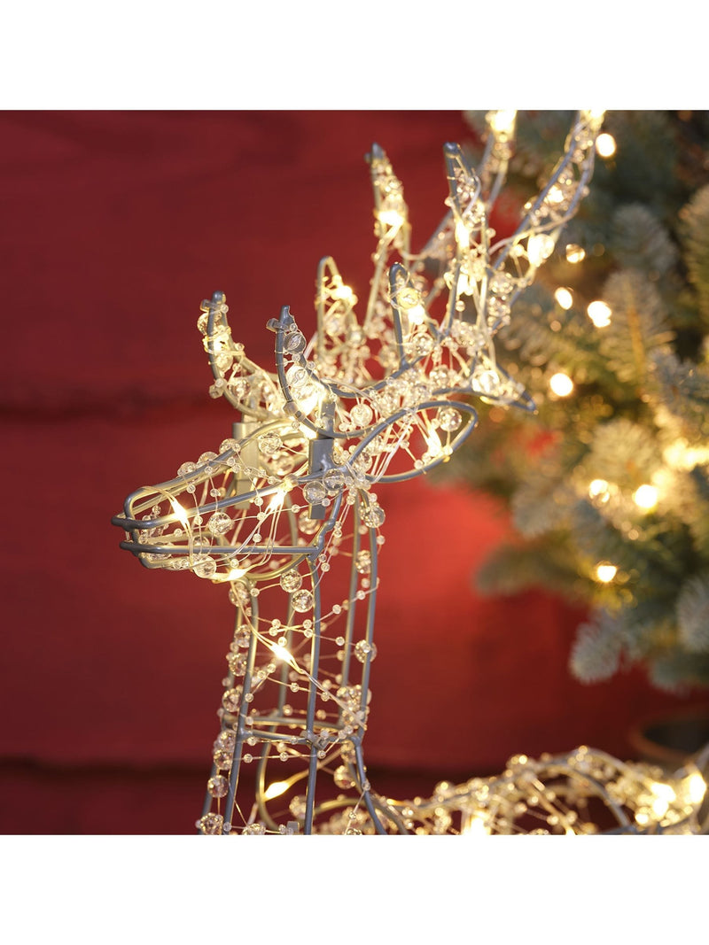 Lights4fun warm white beaded micro reindeer and sleigh set, imported from the UK