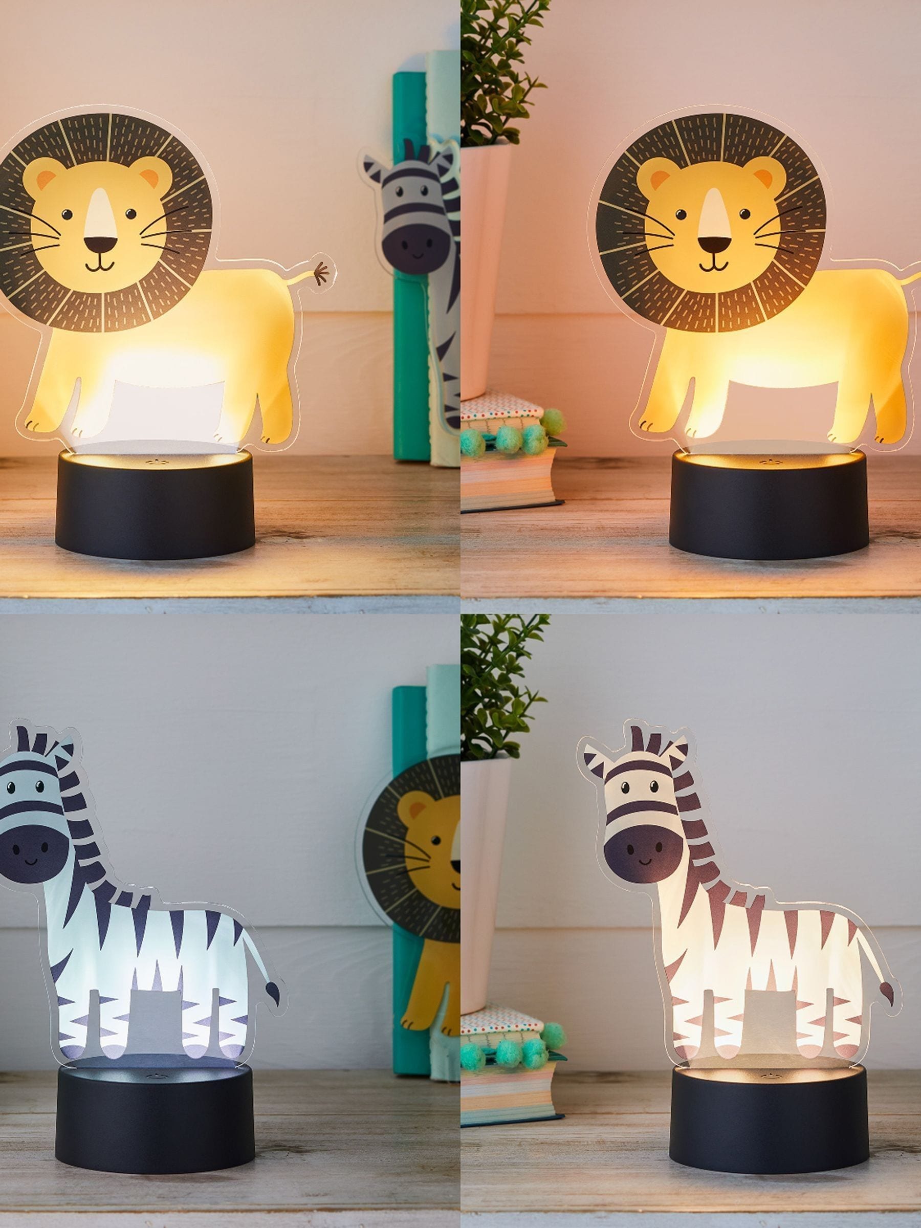 Lights4fun children's night light with lion and zebra shapes (British brand)