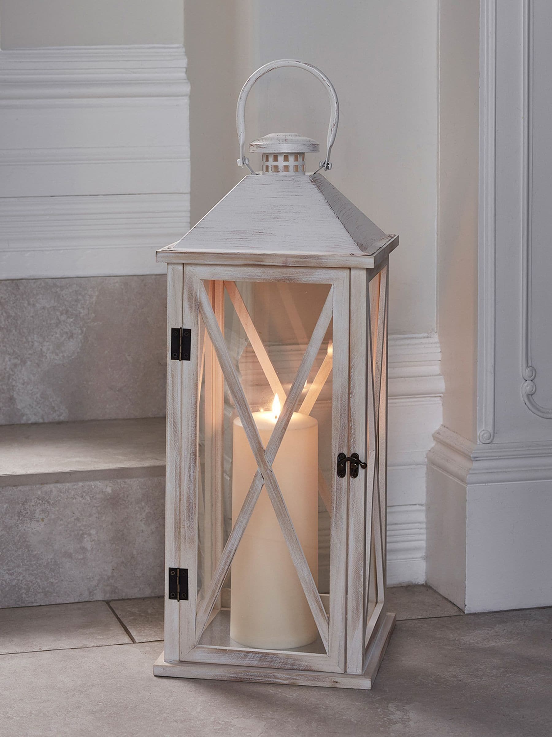 Lights4fun White Folkestone large wooden lantern, UK version