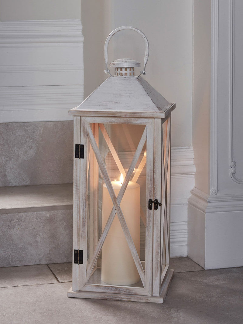 Lights4fun White Folkestone large wooden lantern, UK version