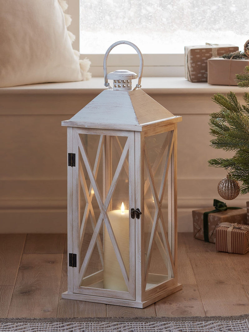Lights4fun White Folkestone large wooden lantern, UK version