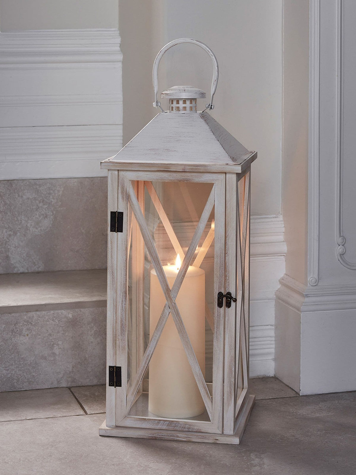 Lights4fun White Folkestone large wooden lantern, UK version