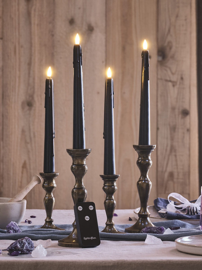 Lights4fun black dripping LED taper candles set of 4, UK version