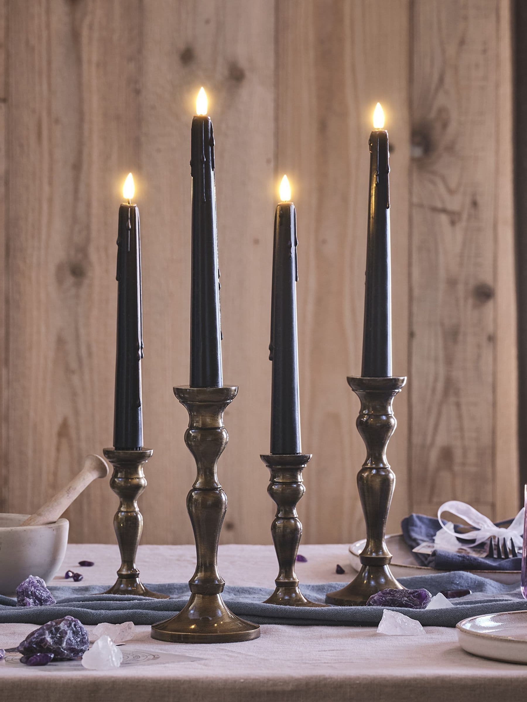 Lights4fun black dripping LED taper candles set of 4, UK version