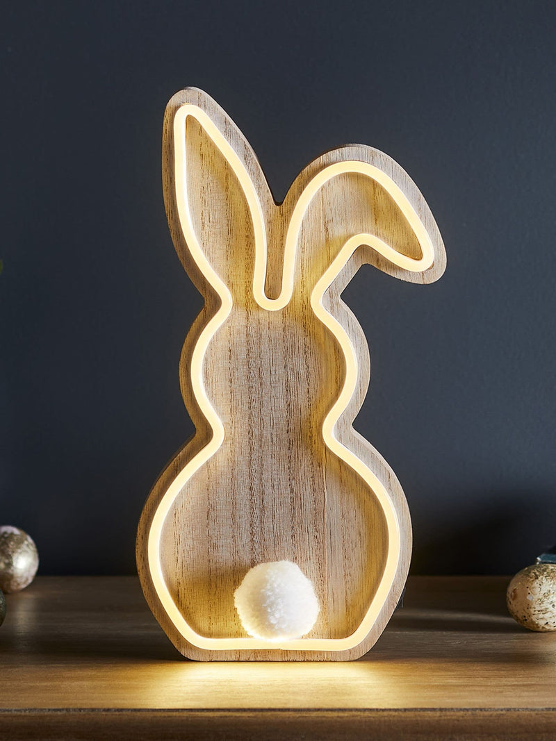 Lights4fun wooden bunny neon light 30cm, imported from the UK