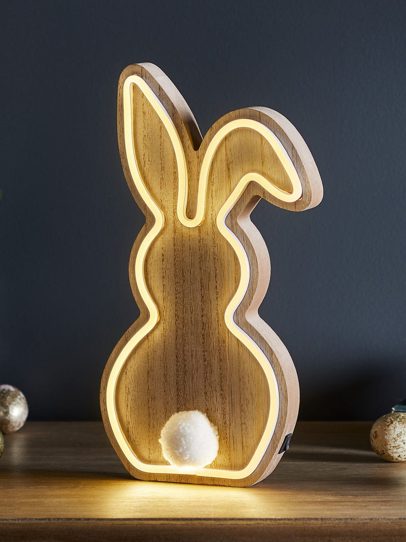 Lights4fun wooden bunny neon light 30cm, imported from the UK