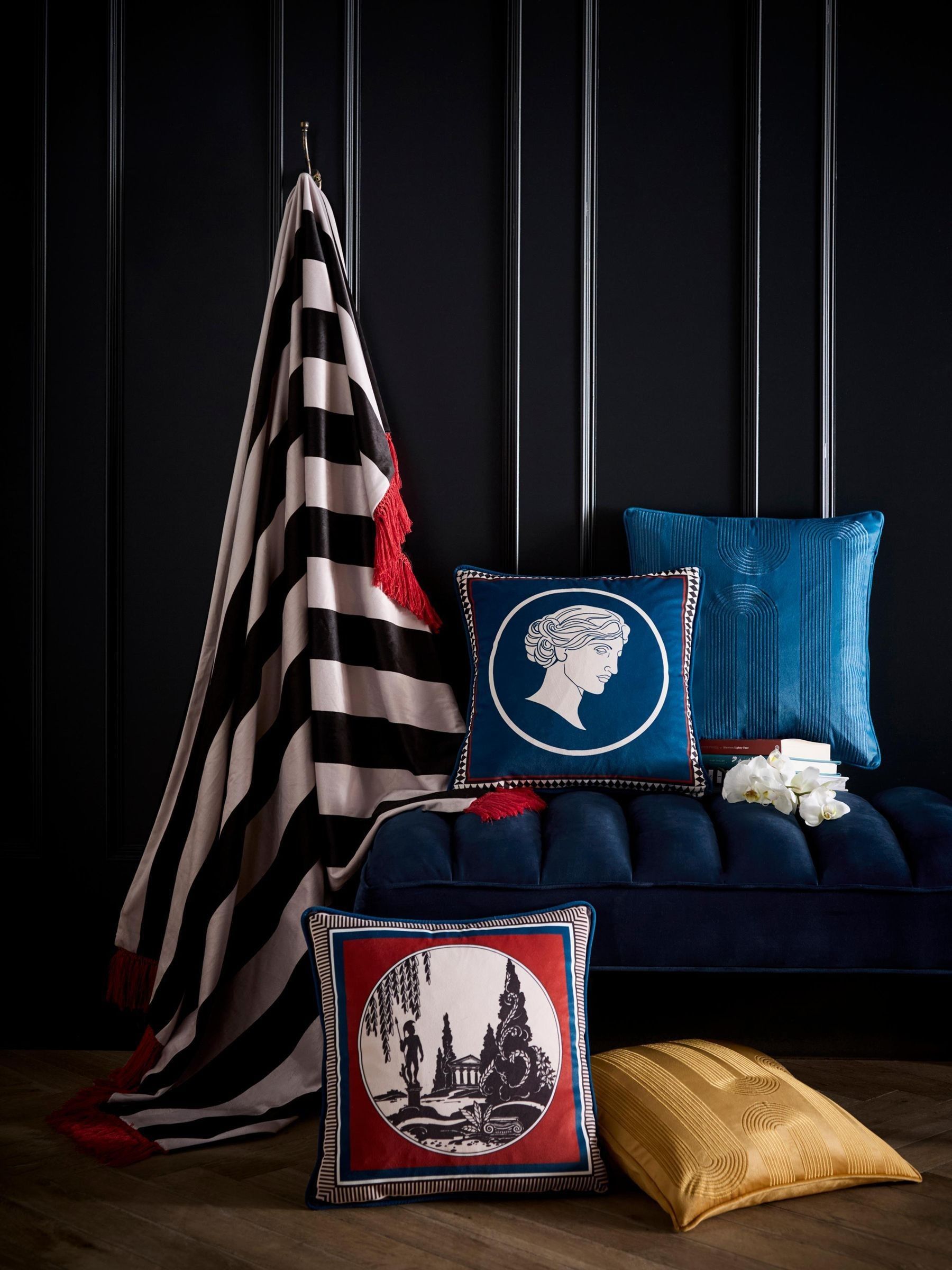 Laurence Llewelyn-Bowen Teal Diva Embroidery Velvet Filled Cushion