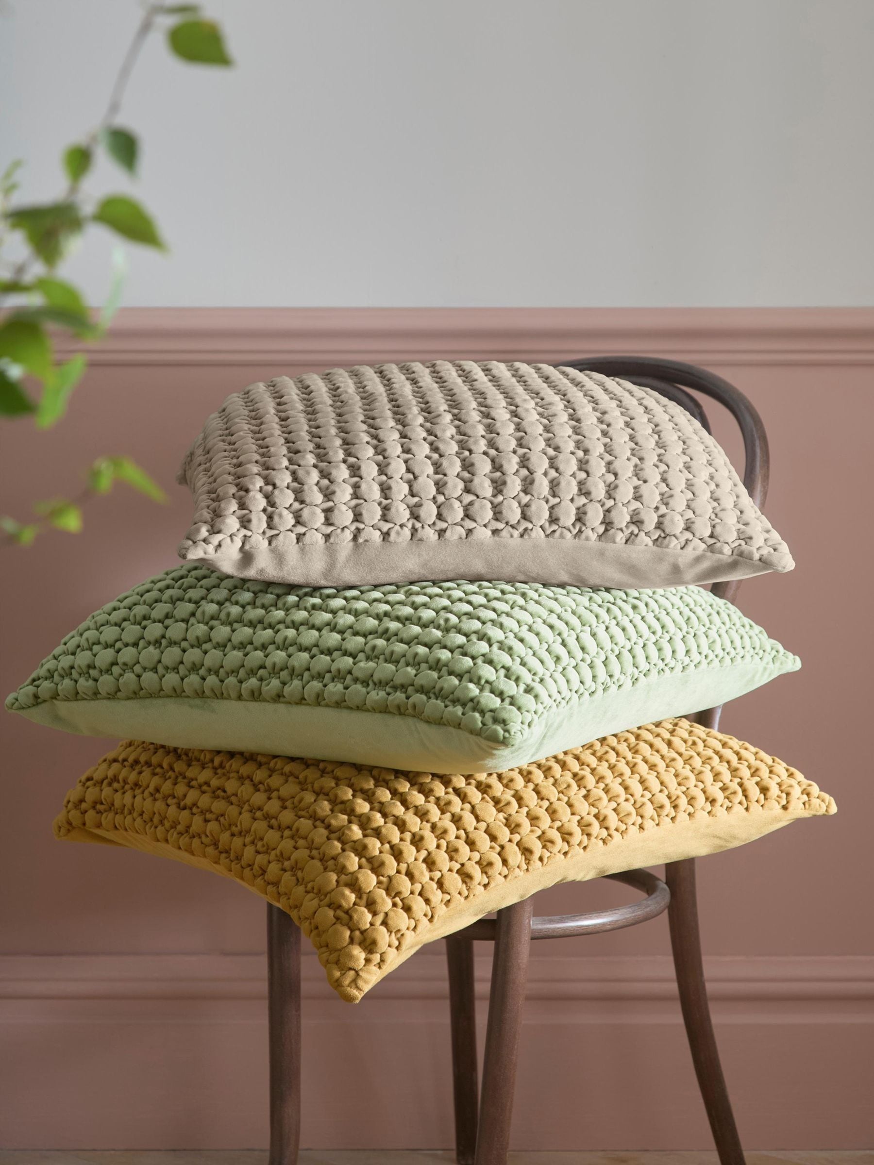 Appletree olive bobble velvet cushion 55x55cm (British brand)